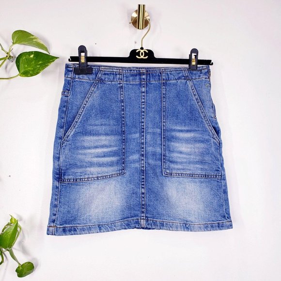 BLANKNYC Mid‎ Blue Washed Mini Pencil Denim Jean Skirts 24 Short Utility Pocket